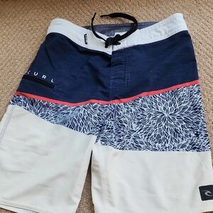 Rip Curl Blue and White Board Shorts with Nautical Design